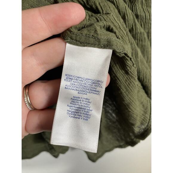 Chaps Top Shirt Size XL Button Up Gauzy Olive Green Boho Herbalist Minimalist - Picture 6 of 9